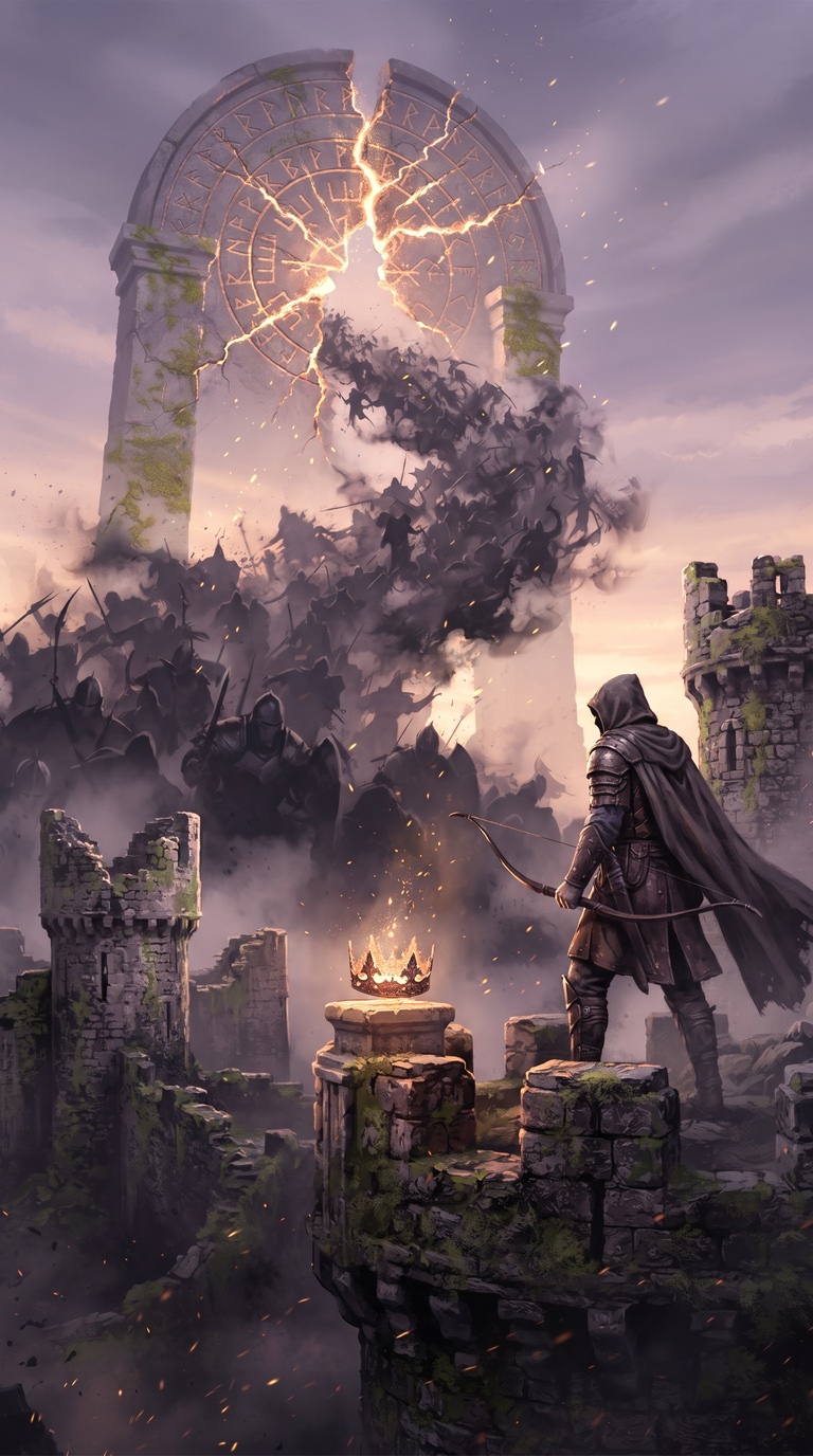 Ember Crown: Twilight Watch key art — the warden guards the ember crown as the shadow legion breaks through the cracked ancient seal